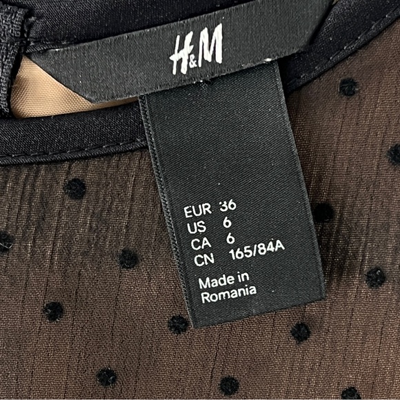 PINUP H&M SHEER DOT OVER NUDE SLIP DRESS 3/4 SLEEVE SEMI PLEATED - Picture 6 of 6